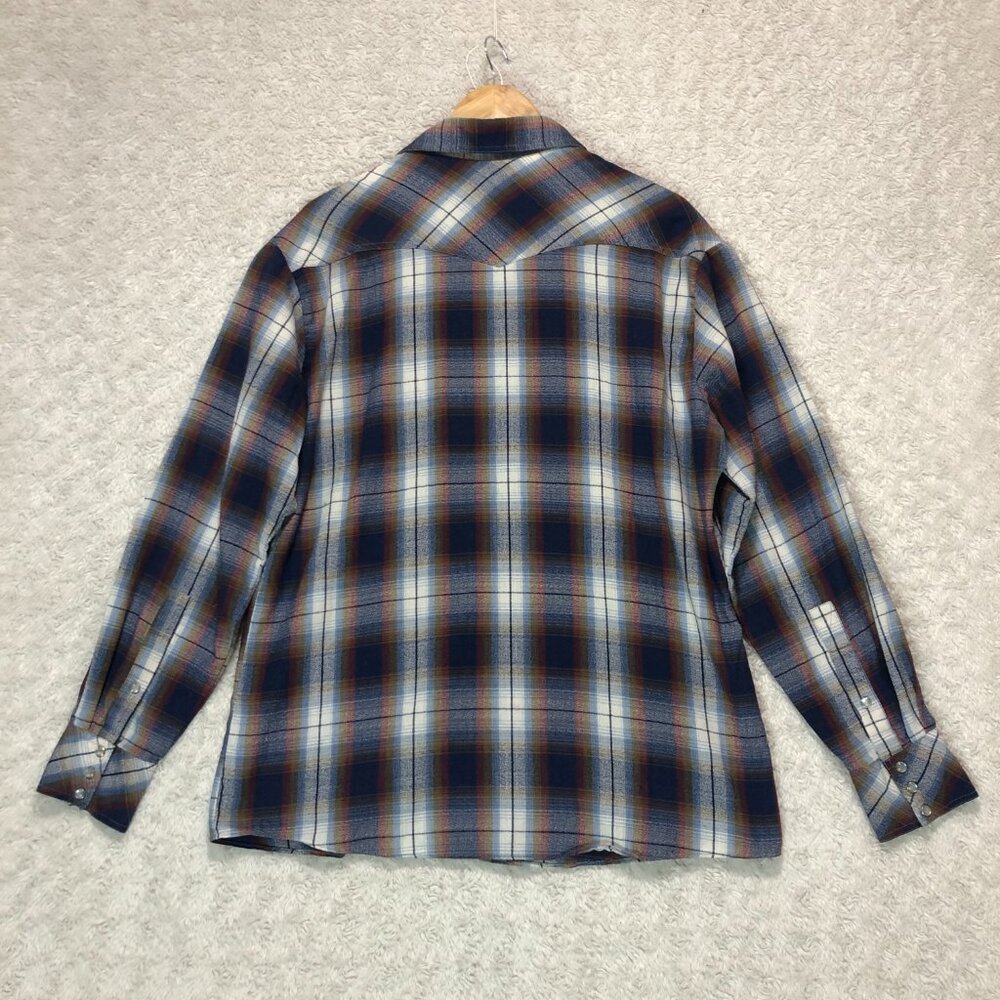 Kennington Blue & Burgundy Plaid Lightweight Western Cowboy Cowgirl Pearl Snap - Picture 6 of 6
